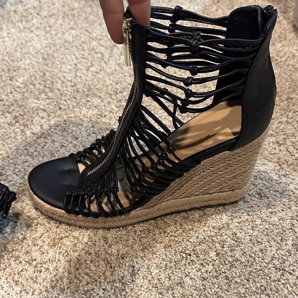 JustFab Black Strappy Wedge Sandals